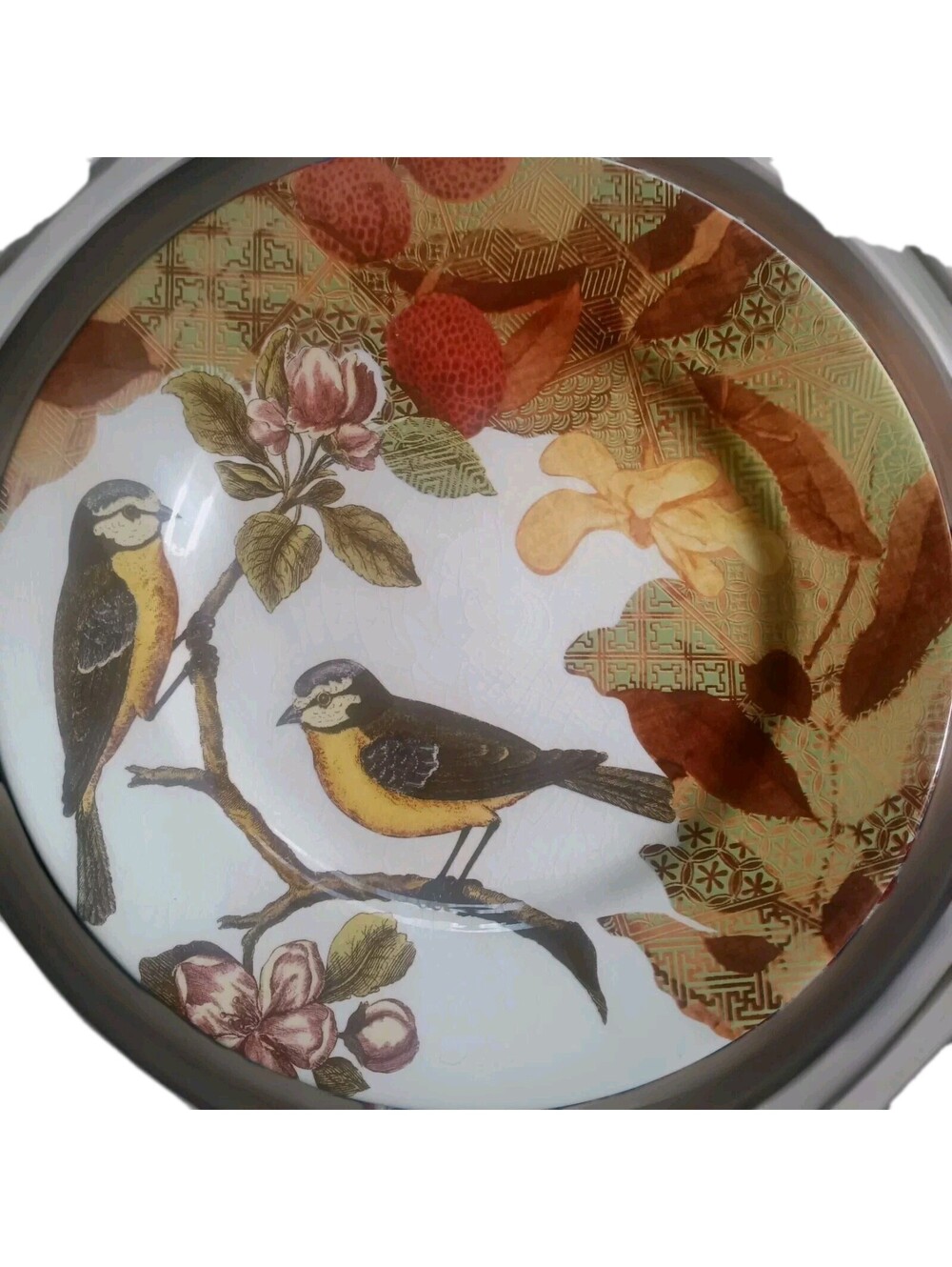 Charming English Royal Stafford Decopouge 11" Dinner Plate Depicting Goldfinches